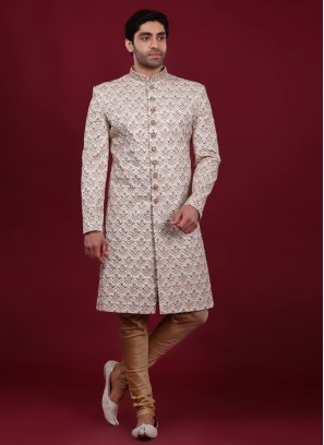 Wedding Wear Cream Heavy Embroidered Sherwani