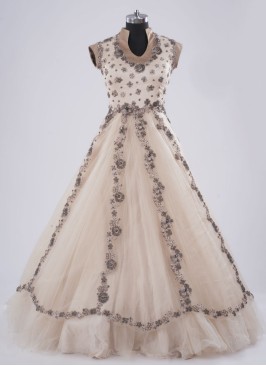 Gorgeous Cream Wedding Wear Embroidered Net Gown