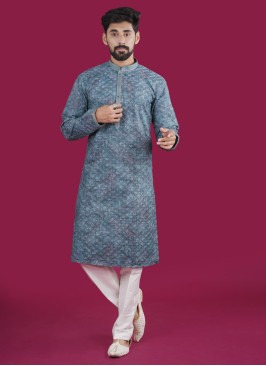 Wedding Wear Georgette Firozi Kurta Pajama