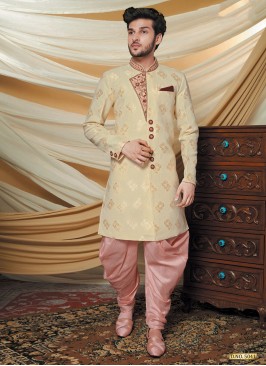 Wedding Wear Golden Color Indowestern For Men