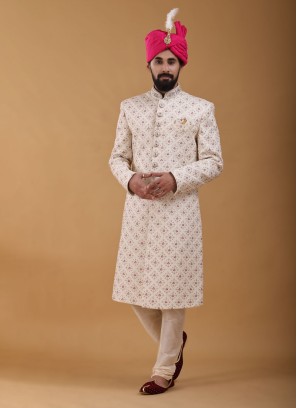 Rosy Brown Thread Embroidered Men Sherwani