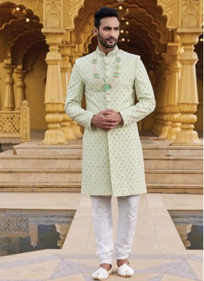 Wedding Wear Hand Embroidered Georgette Sherwani For Men