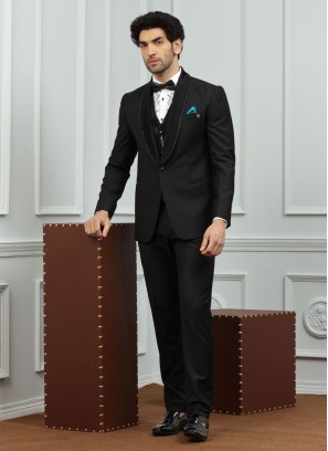 Wedding Wear Imported Fabric Suit In Black Color