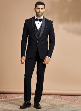 Wedding Wear Imported Fabric Suit In Navy Blue