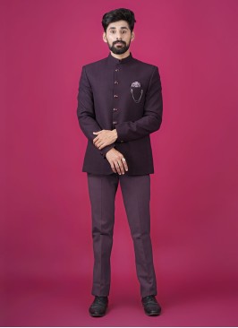 Wedding Wear Imported Fabric Wine Jodhpuri Suit