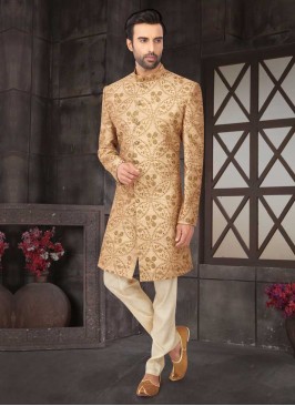 Wedding Wear Indo-Western In Golden Color