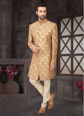 Wedding Wear Indo-Western In Golden Color