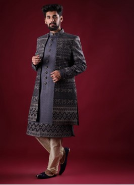 Wedding Wear Indowestern In dark Grey Color