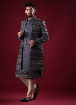 Wedding Wear Indowestern In dark Grey Color