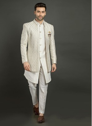 Wedding Wear Indowestern In Ivory Color