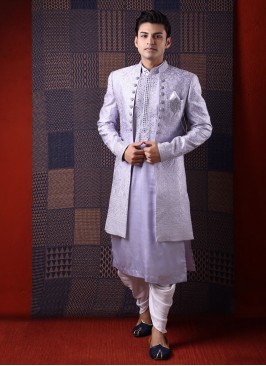 Wedding Wear Indowestern In Light Purple Color