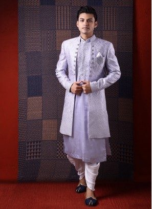 Wedding Wear Indowestern In Light Purple Color