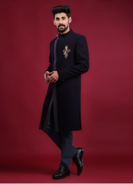 Wedding Wear Indowestern In Navy Blue Color