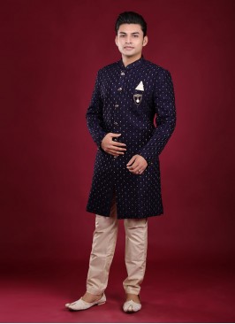 Wedding Wear Indowestern In Navy Blue Color