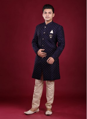 Wedding Wear Indowestern In Navy Blue Color