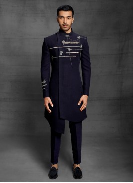 Wedding Wear Indowestern In Navy Blue Color