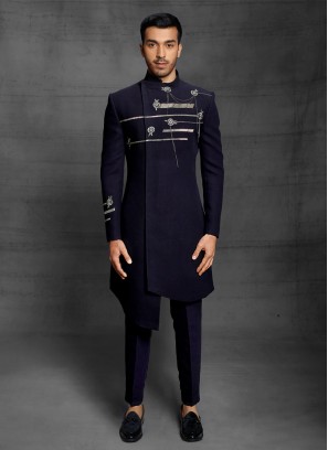 Wedding Wear Indowestern In Navy Blue Color