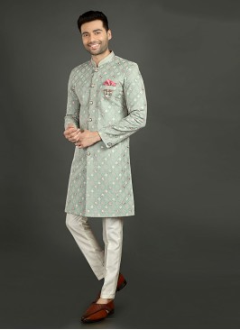 Wedding Wear Indowestern In Pista Color