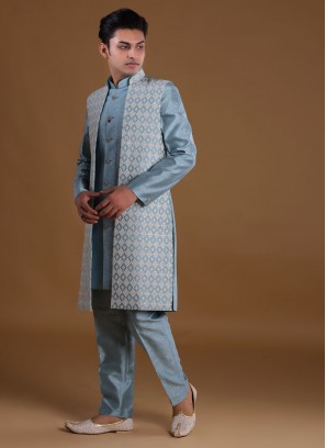 Wedding Wear Indowestern In Powder Blue Color