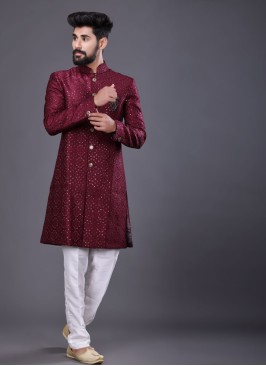 Wedding Wear Indowestern In Wine Color