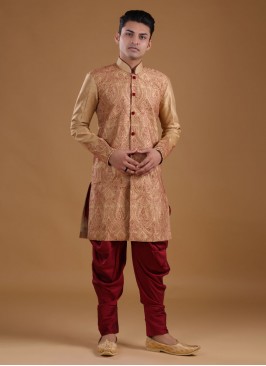 Wedding Wear Indowestern Suit In Golden Color