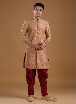 Wedding Wear Indowestern Suit In Golden Color