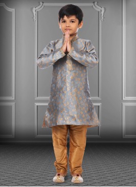 Wedding Wear Jacquard Silk Kurta Pajama In Grey