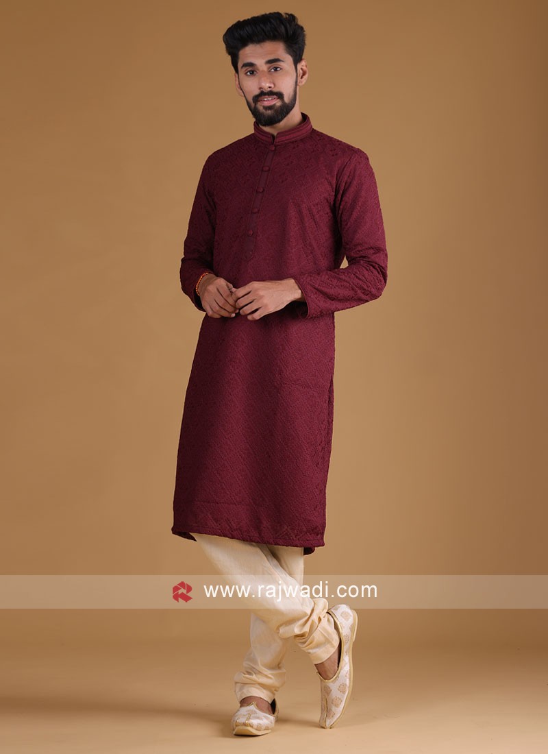 Maroon colour kurta discount pajama