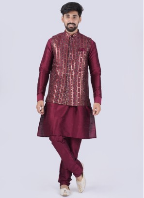 Wedding Wear Kurta Pajama With Embroidered Jacket