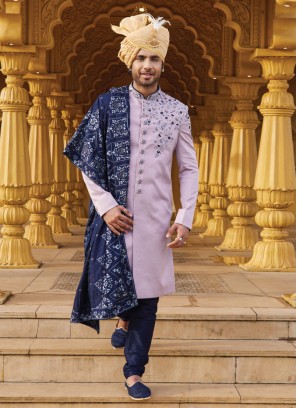 Wedding Wear Lavender Embroidered Sherwani Set