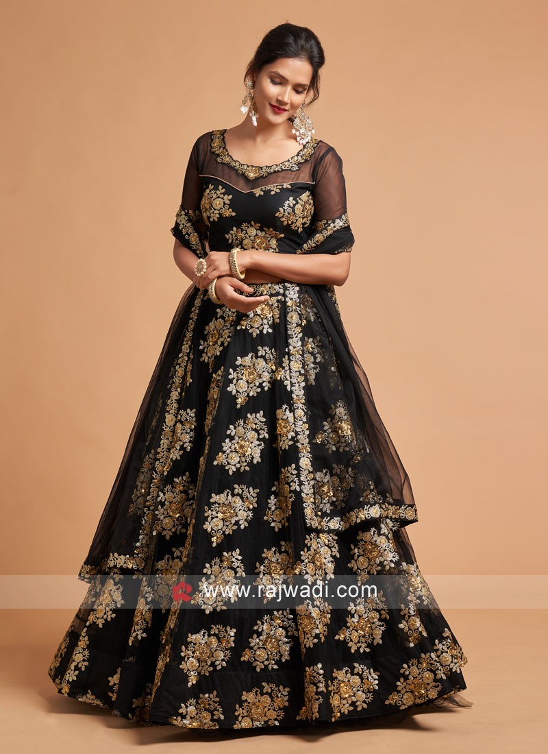 Black Color Sequins Embroidery Work Georgette Party Wear Leh