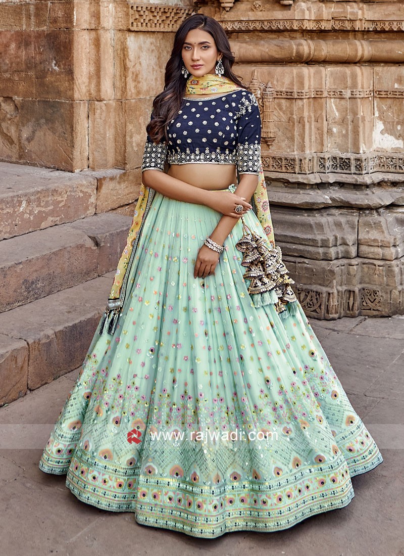 Sea Green Swarovski Ceremonial A Line Lehenga Choli -