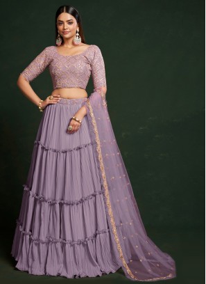 Wedding Wear Lilac Color Georgette Lehenga Choli