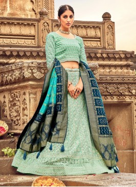 Pista Green Lucknowi Embroidered Lehenga Choli