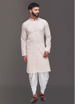 Wedding Wear Lucknowi Work Indowestern Set In Cotton Silk