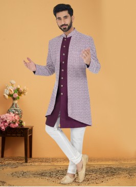 Wedding Wear Magenta Jacket Style Indowestern