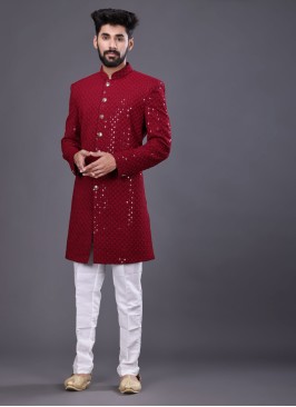 Wedding Wear Maroon Color Indowestern