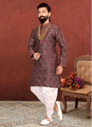 Wedding Wear Maroon Dhoti Style Kurta Set