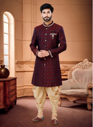 Wedding Wear Maroon Indowestern Set