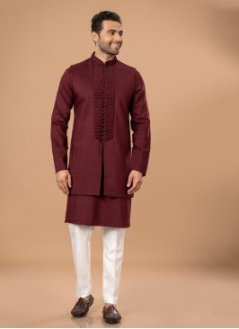 Wedding Wear Maroon Jacket Style Indowestern