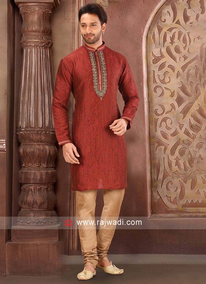 Silk India Poly Blend Wedding Wear Maroon Kurta Pajama, Adult at best price  in Mumbai