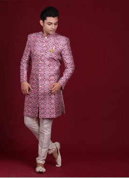 Wedding Wear Mens Printed Indowestern