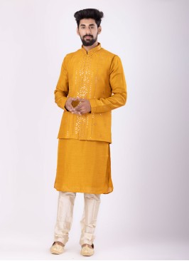Wedding Wear Mirror Work Nehru Jacket Suit