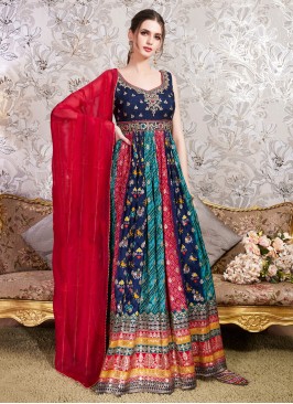 Wedding Wear Multi Floral Print  Anarkali Suit