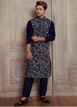 Wedding Wear Navy Blue Kurta Pajama