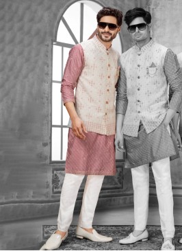 Wedding Wear Nehru Jacket Set For Men