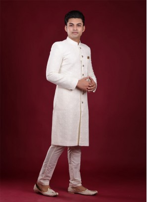 Wedding Wear Off White Lucknowi Indowestern