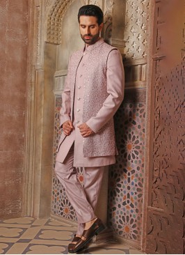 Indowestern Online  Buy Onion Pink Semi - Indowestern With Peshawari