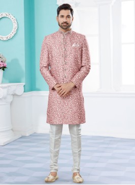 Wedding Wear Onion Pink Mens Indowestern Set