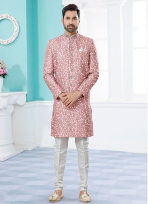 Wedding Wear Onion Pink Mens Indowestern Set